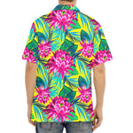 Tropical Lotus Pattern Print Aloha Shirt