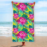 Tropical Lotus Pattern Print Beach Towel