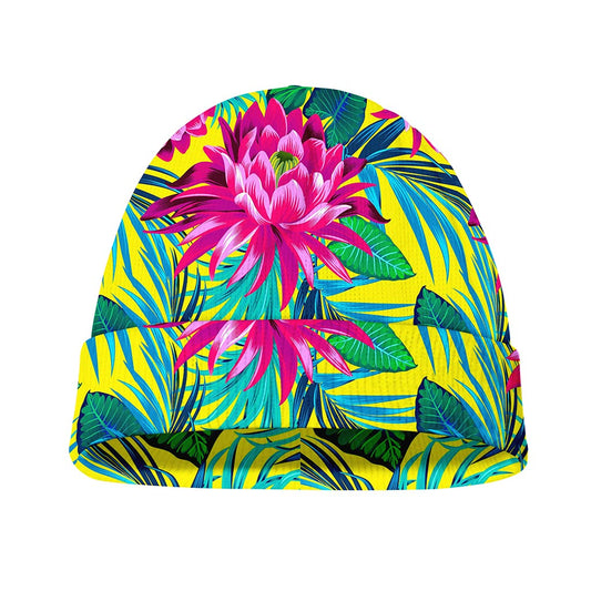 Tropical Lotus Pattern Print Beanie