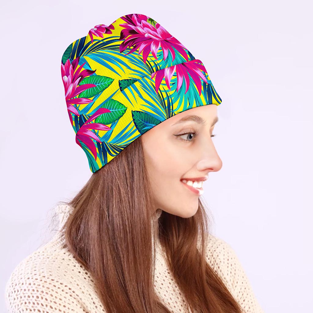 Tropical Lotus Pattern Print Beanie