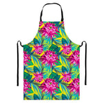Tropical Lotus Pattern Print Bib Apron With Pocket