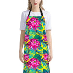Tropical Lotus Pattern Print Bib Apron With Pocket