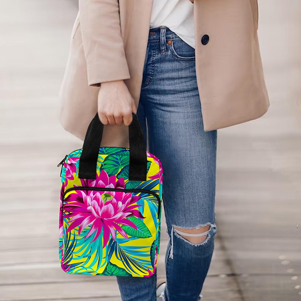Tropical Lotus Pattern Print Bible Tote Bag