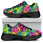 Tropical Lotus Pattern Print Black Chunky Shoes