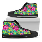 Tropical Lotus Pattern Print Black High Top Sneakers