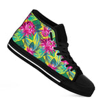 Tropical Lotus Pattern Print Black High Top Sneakers