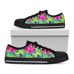 Tropical Lotus Pattern Print Black Low Top Sneakers