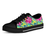 Tropical Lotus Pattern Print Black Low Top Sneakers