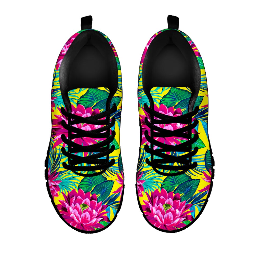 Tropical Lotus Pattern Print Black Running Shoes