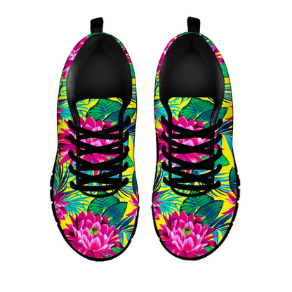 Tropical Lotus Pattern Print Black Running Shoes