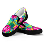 Tropical Lotus Pattern Print Black Slip On Sneakers