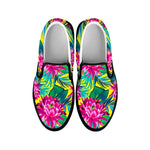 Tropical Lotus Pattern Print Black Slip On Sneakers