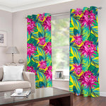 Tropical Lotus Pattern Print Blackout Grommet Curtains