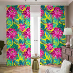 Tropical Lotus Pattern Print Blackout Pencil Pleat Curtains