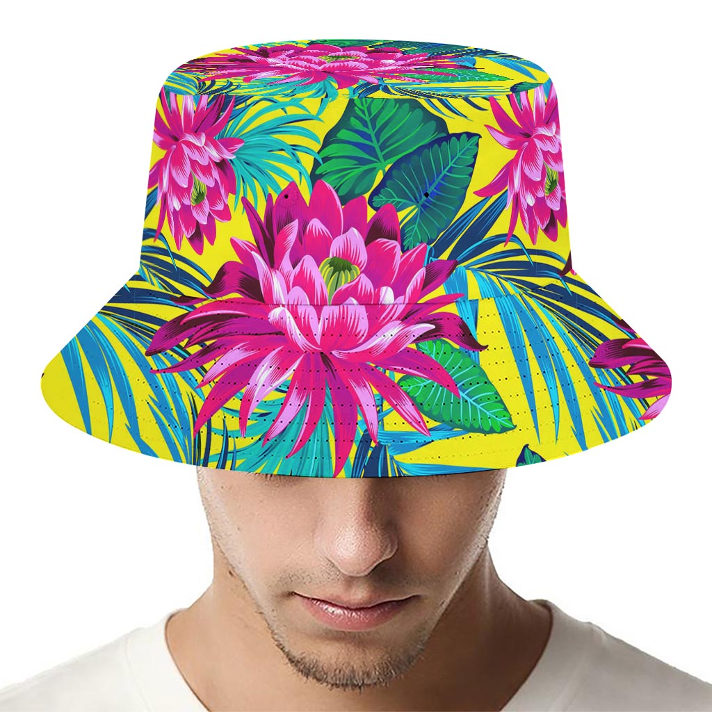 Tropical Lotus Pattern Print Bucket Hat