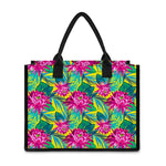 Tropical Lotus Pattern Print Canvas Tote Bag