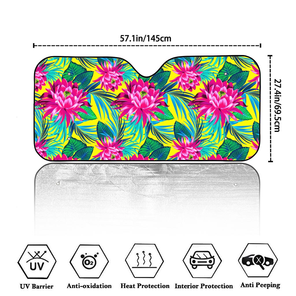 Tropical Lotus Pattern Print Car Windshield Sun Shade