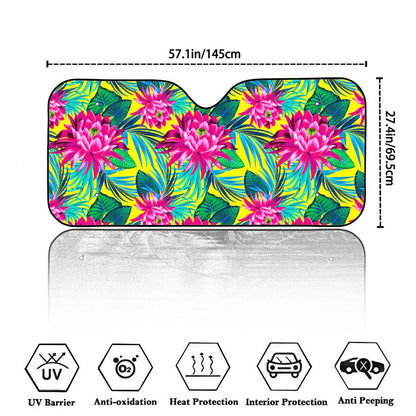 Tropical Lotus Pattern Print Car Windshield Sun Shade