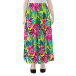 Tropical Lotus Pattern Print Chiffon Maxi Skirt
