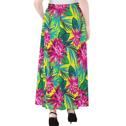 Tropical Lotus Pattern Print Chiffon Maxi Skirt