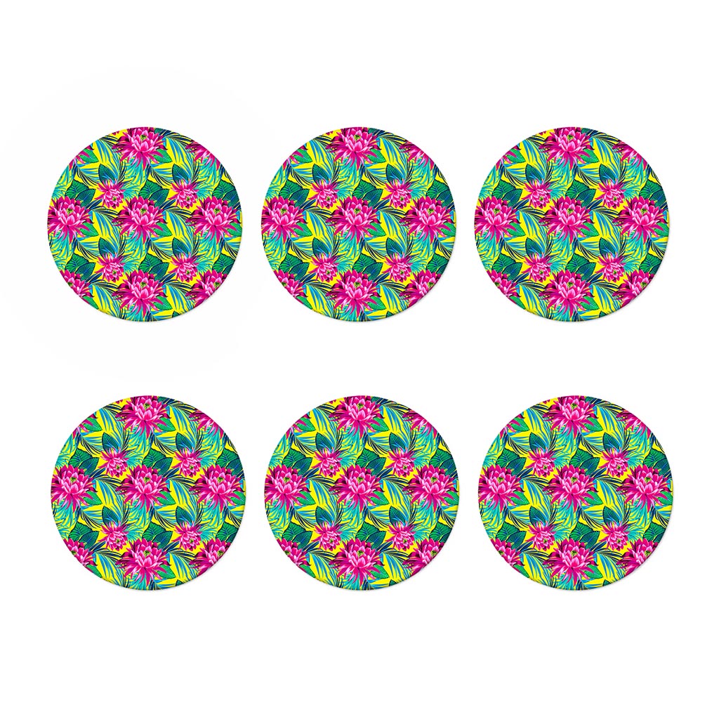Tropical Lotus Pattern Print Coaster Set