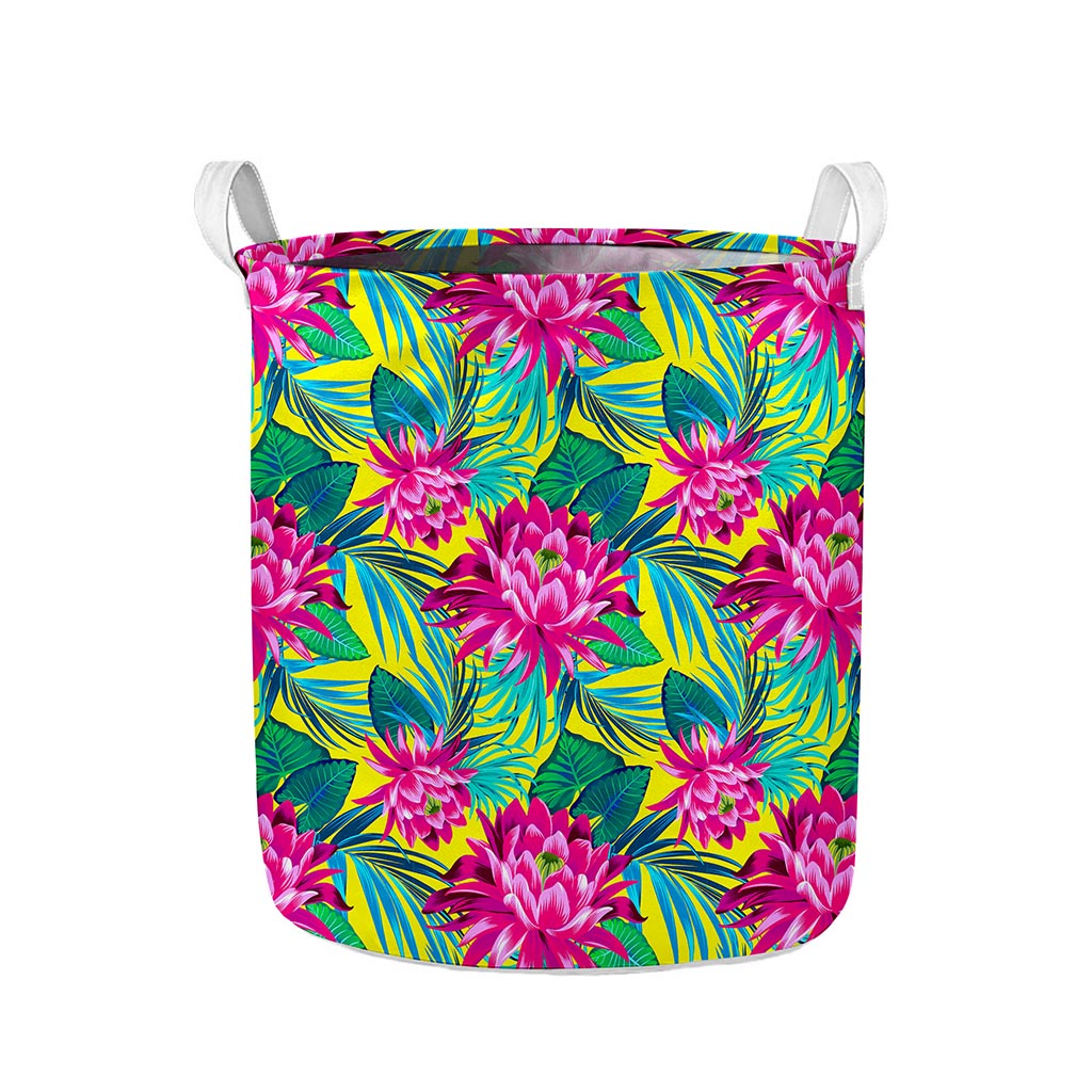 Tropical Lotus Pattern Print Collapsible Laundry Basket