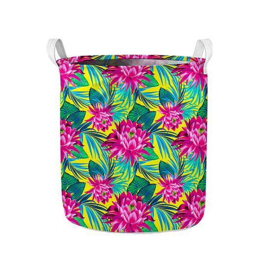 Tropical Lotus Pattern Print Collapsible Laundry Basket