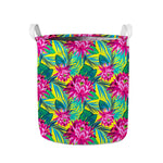 Tropical Lotus Pattern Print Collapsible Laundry Basket