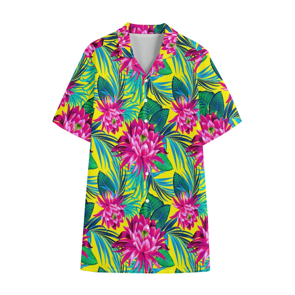 Tropical Lotus Pattern Print Cotton Hawaiian Shirt
