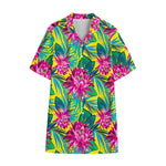 Tropical Lotus Pattern Print Cotton Hawaiian Shirt