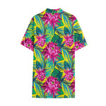 Tropical Lotus Pattern Print Cotton Hawaiian Shirt