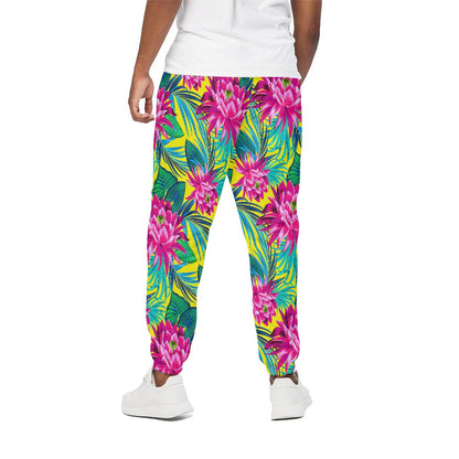 Tropical Lotus Pattern Print Cotton Pants