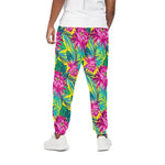 Tropical Lotus Pattern Print Cotton Pants