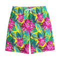 Tropical Lotus Pattern Print Cotton Shorts