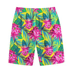 Tropical Lotus Pattern Print Cotton Shorts