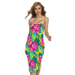 Tropical Lotus Pattern Print Cross Back Cami Dress