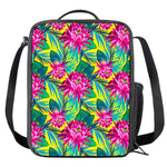 Tropical Lotus Pattern Print Crossbody Lunch Bag