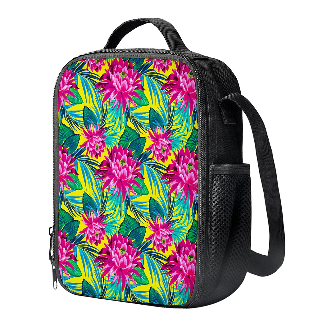 Tropical Lotus Pattern Print Crossbody Lunch Bag