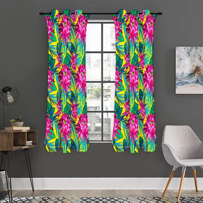 Tropical Lotus Pattern Print Curtain