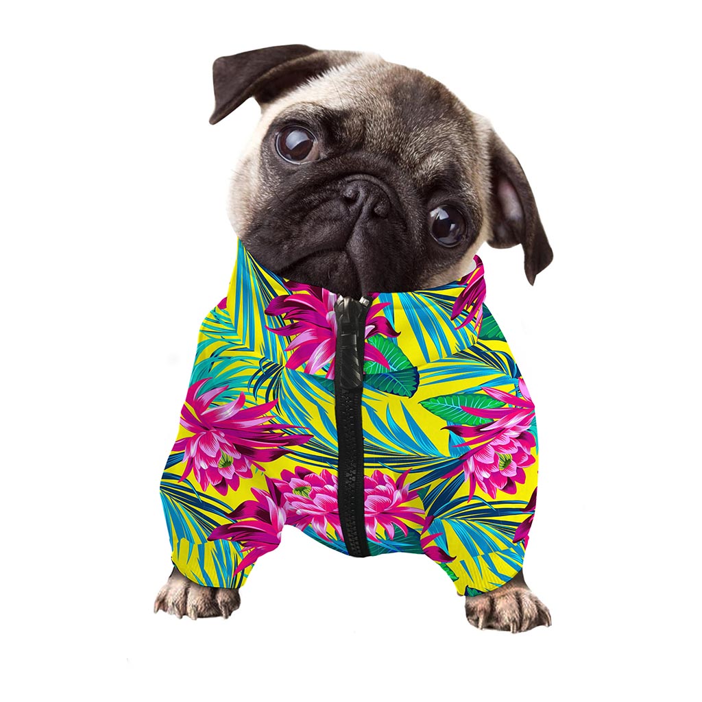 Tropical Lotus Pattern Print Dog Zip Up Jacket
