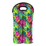Tropical Lotus Pattern Print Double Neoprene Wine Tote