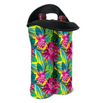 Tropical Lotus Pattern Print Double Neoprene Wine Tote