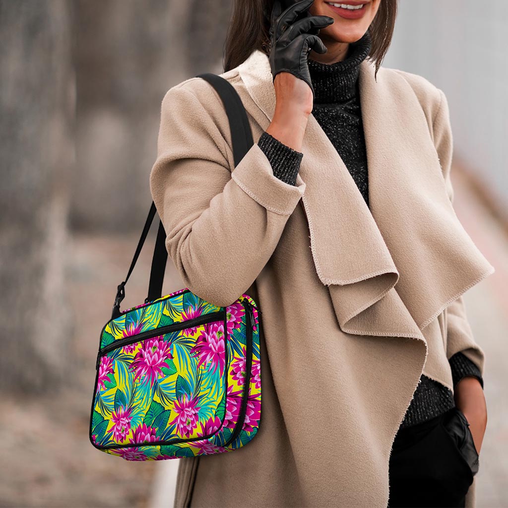 Tropical Lotus Pattern Print Double Strap Bible Bag