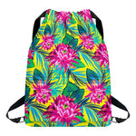 Tropical Lotus Pattern Print Drawstring Backpack