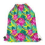 Tropical Lotus Pattern Print Drawstring Bag