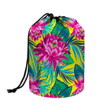 Tropical Lotus Pattern Print Drawstring Makeup Bag