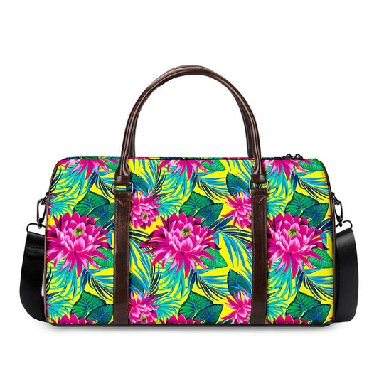 Tropical Lotus Pattern Print Duffle Bag