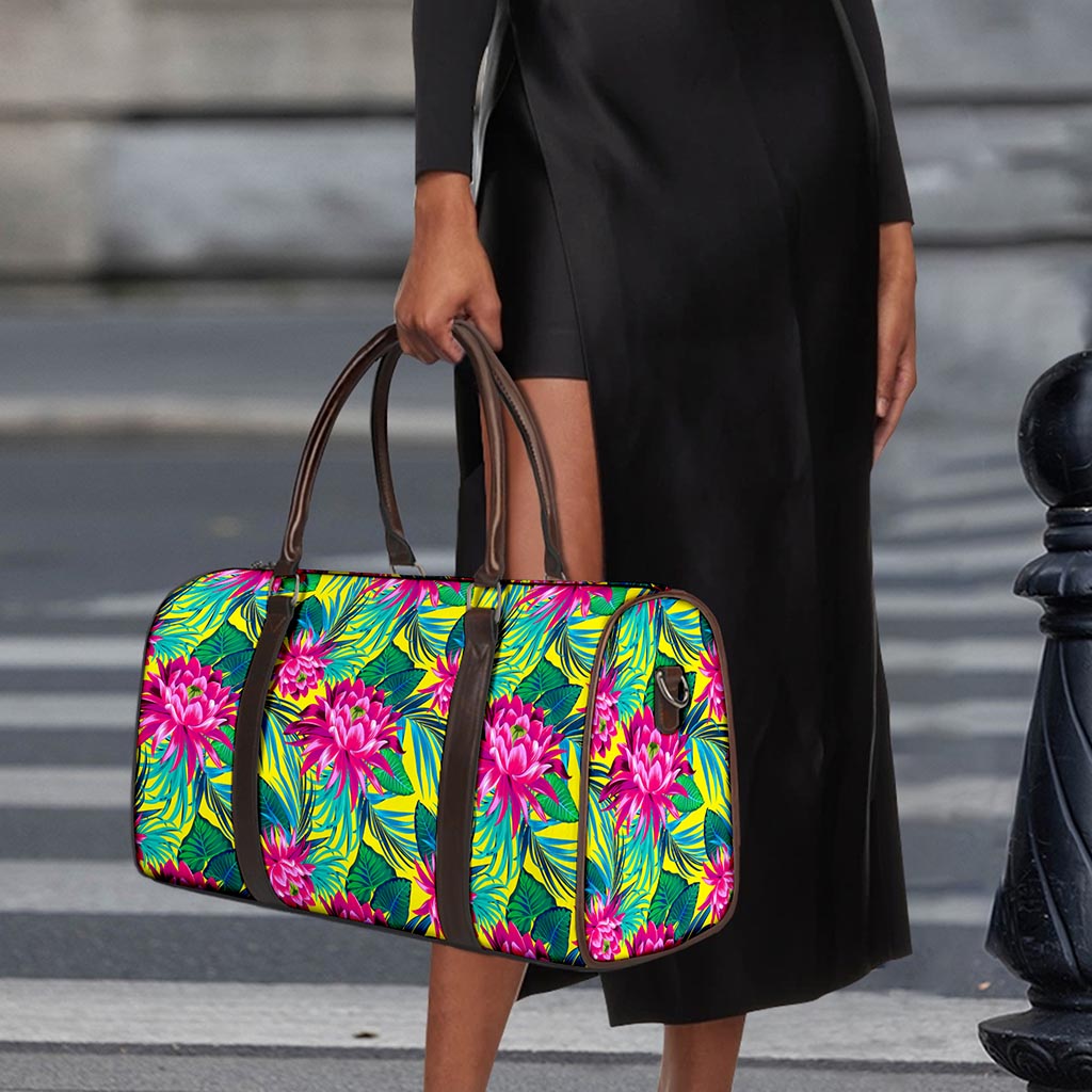 Tropical Lotus Pattern Print Duffle Bag