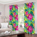 Tropical Lotus Pattern Print Extra Wide Grommet Curtains
