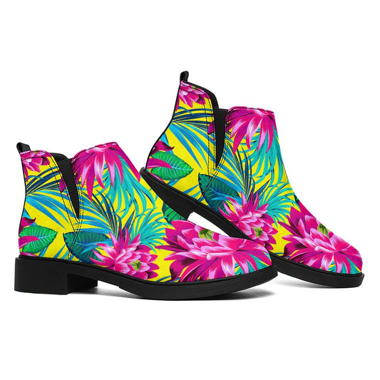 Tropical Lotus Pattern Print Flat Ankle Boots